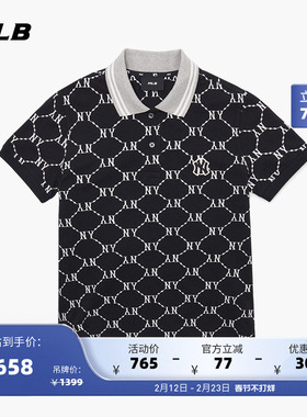 MLB官方 女士POLO衫钻石老花短袖时尚休闲运动T恤春夏PQM60