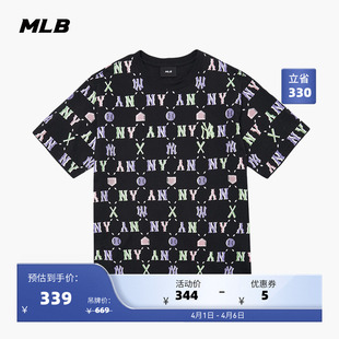 休闲潮夏季 TSM50 男女彩色复古老花T恤圆领情侣短袖 MLB官方