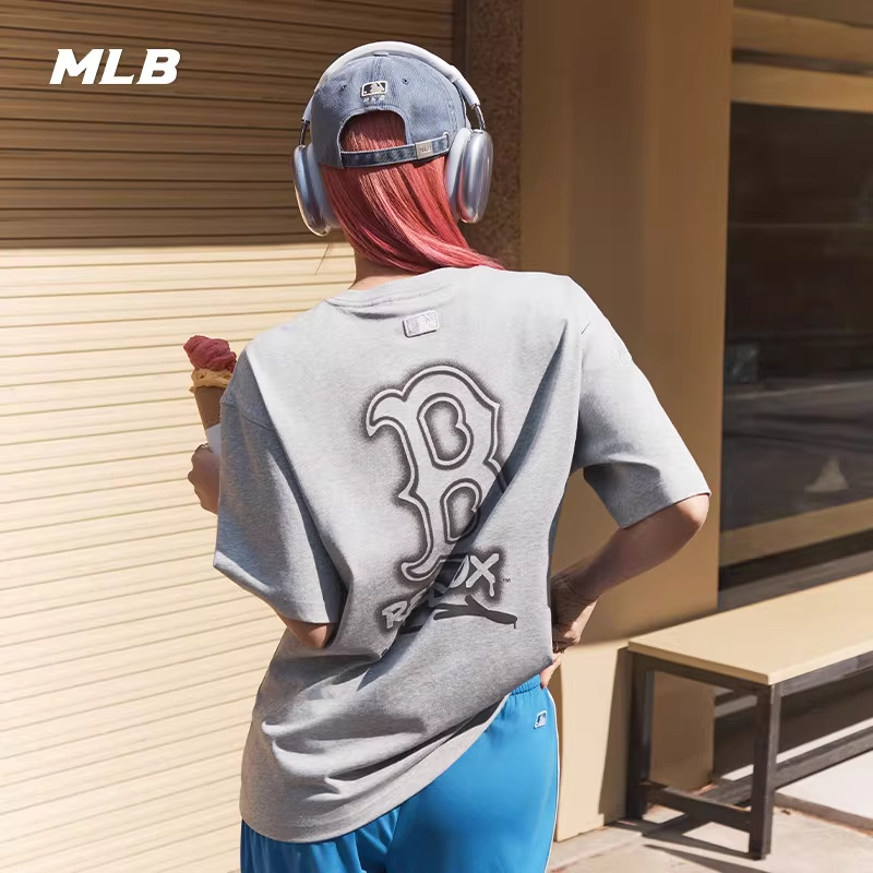 MLB官方 男女情侣休闲潮流T恤涂鸦背标大logo短袖25夏季新款TSB03