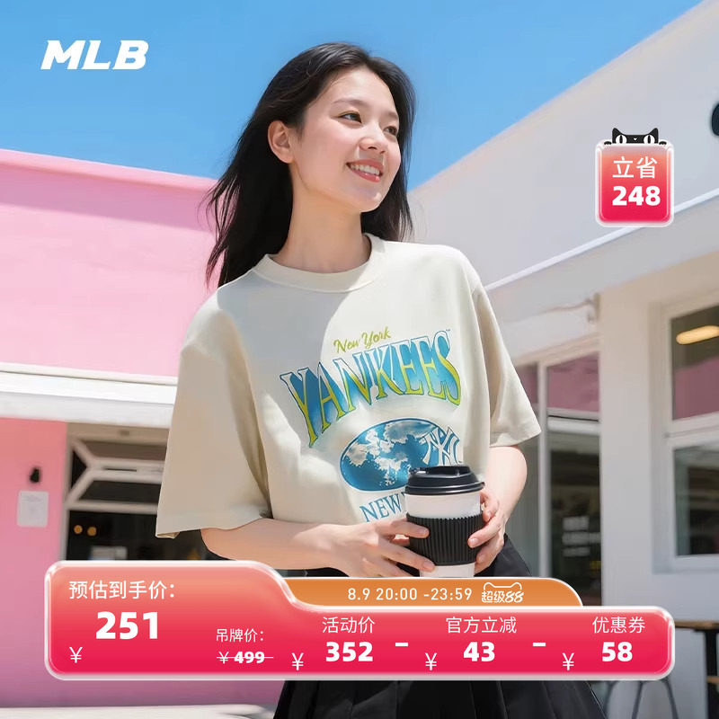 MLB官方 男女情侣复古胶片印花短袖宽松百搭潮流T恤夏季新款TSV61