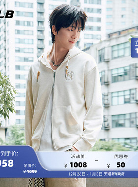 MLB官方男女情侣老花背标大LOGO连帽卫衣拉链外套25秋季新款TRM02