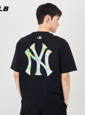 MLB官方 男女情侣圆领T恤宽松印花涂鸦logo短袖TSX05