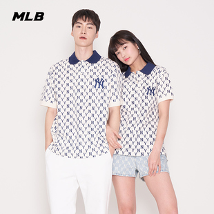 PQM50 MLB官方 女士POLO衫 复古老花满印短袖 休闲T恤夏季
