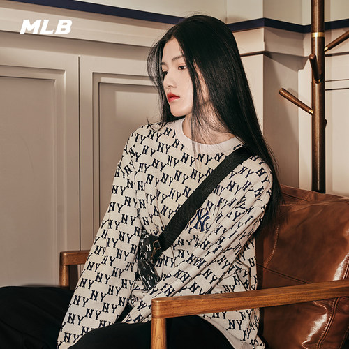 MLB官方男女情侣老花满印3D刺绣Logo运动套头卫衣秋季MTM03