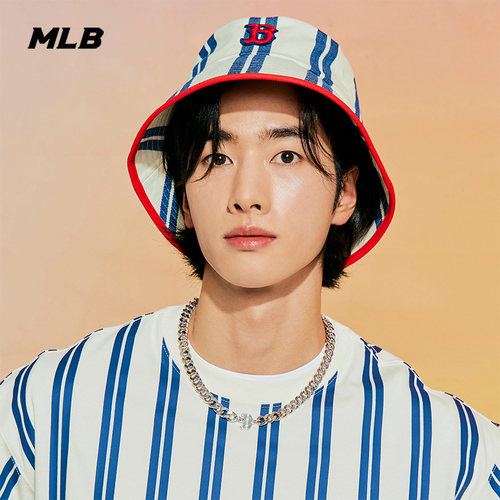渔夫帽MLB遮阳帽男女情侣条纹