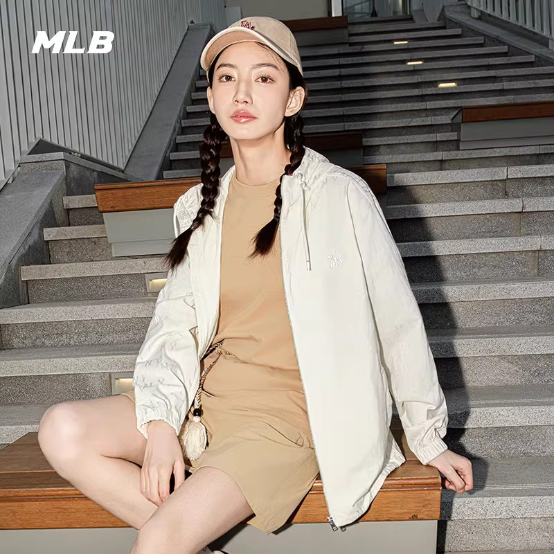 MLB官方 男女百搭暗纹老花连帽拉链时尚舒适外套25夏季新款WJM04