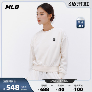 套头圆领卫衣休闲时尚 MLB官方 短款 潮23秋季 女款 MTB06