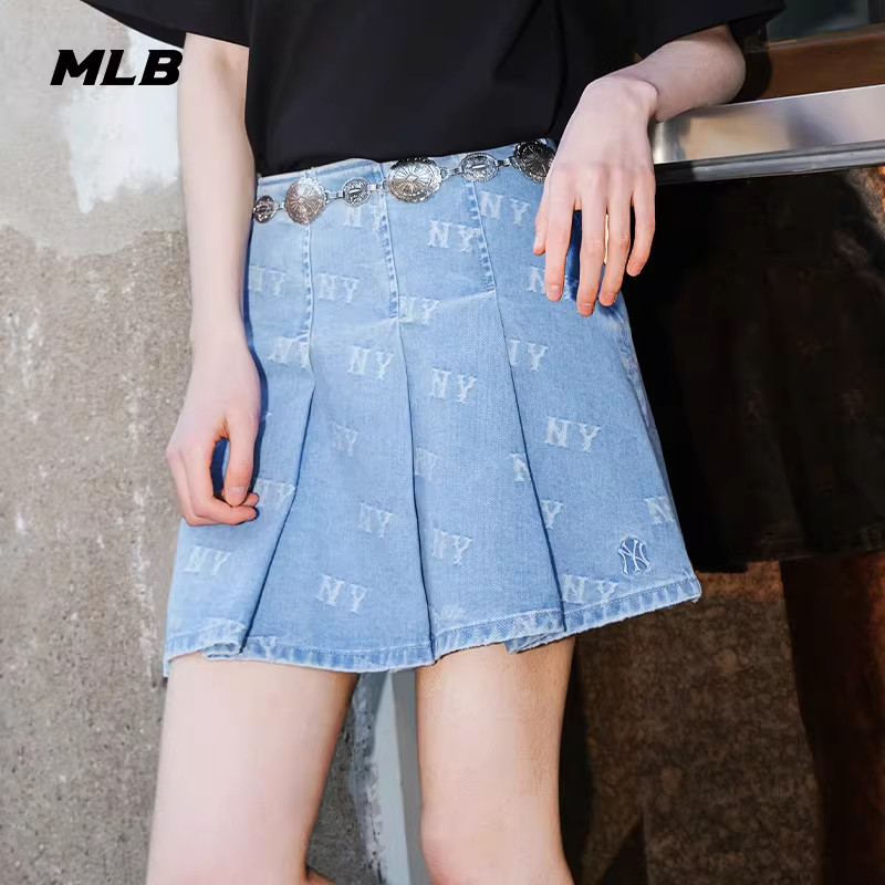 MLB官方 女款满印老花时尚潮流百搭舒适牛仔短裙25夏季新款DSM01
