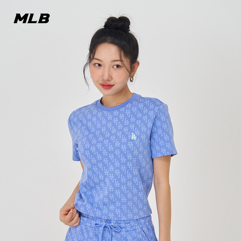 MLB官方 女款老花短款T恤圆领提花舒适短袖24夏季新款TSMA1图片