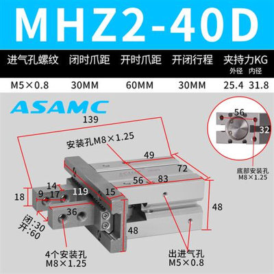 库MHZ2HFZ气动手指气缸机械手夹具平行夹爪MHZL210D16D20D25D32厂