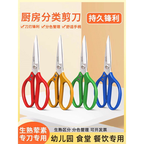 不锈钢剪刀商用分色标4d厨房专用强力鸡骨剪食堂分类剪子红黄蓝绿