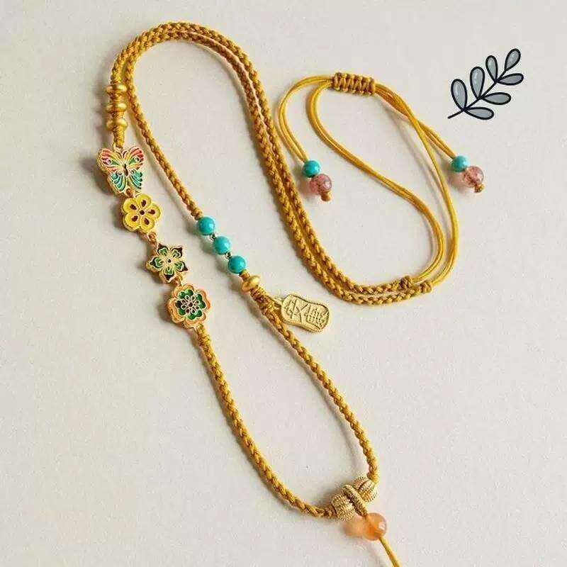 八宝罗盘绳手工编织双耳如意锁包挂编项链男女黄金佛头锁骨链毛衣