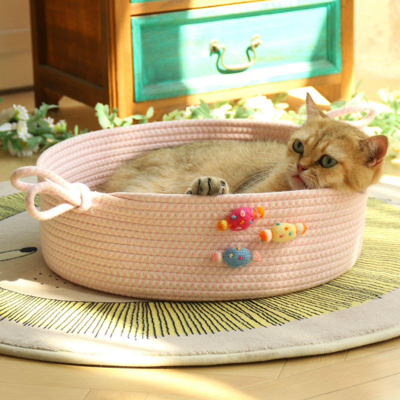 藤编猫窝冬季保暖粗麻编织四季通用猫抓板耐磨耐抓睡觉窝猫咪用品
