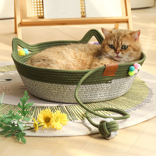 夏季保暖猫窝宠物窝藤编窝四季通用猫抓板可水洗耐抓耐磨睡觉窝