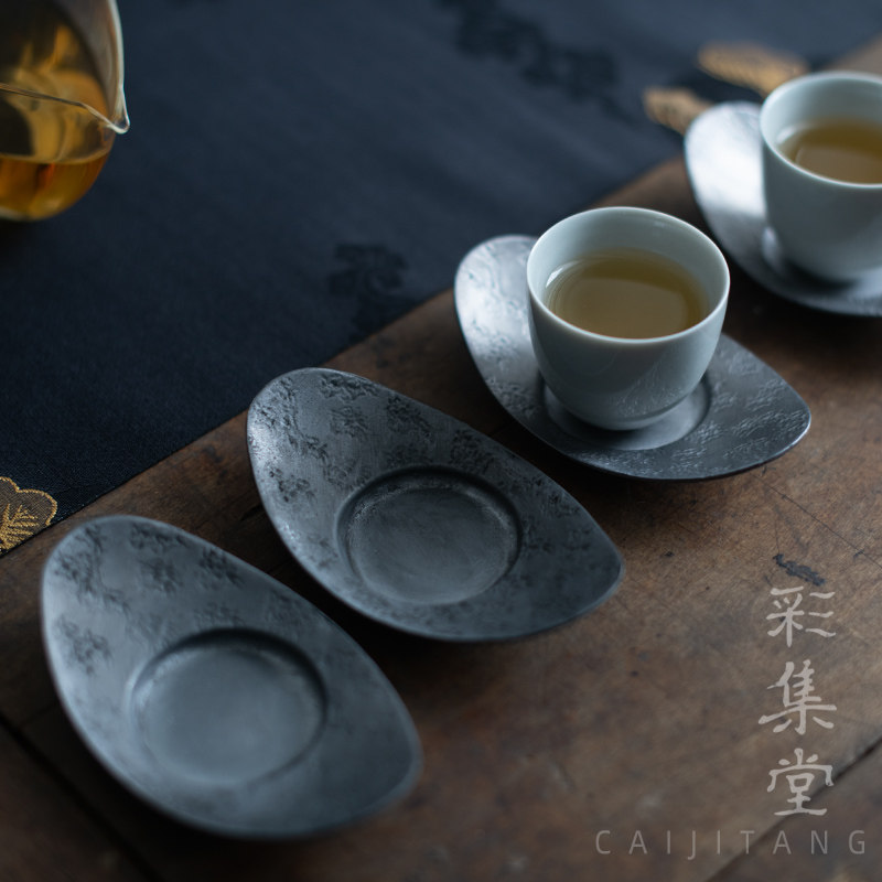 彩集堂 古锡元宝茶杯垫 复古日式金属杯托茶席茶道配件茶托隔热垫