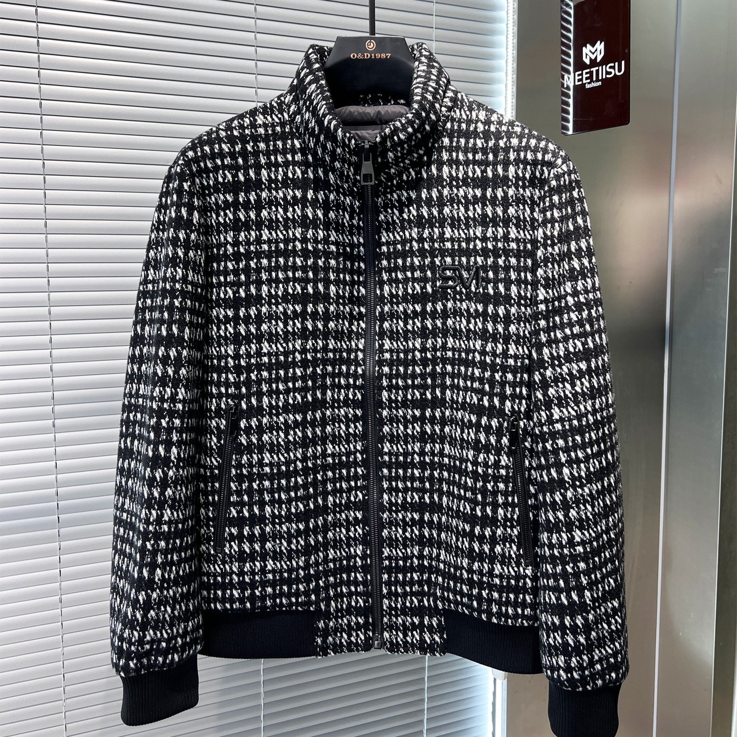 欧货新款千鸟格立领羽绒服