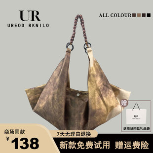 UR新中式木质串珠饺子帆布包大容量托特包女式小众文艺单肩腋下包