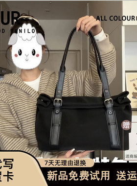 UR高品质新款小众女包2025韩系复古麂皮单肩托特包撞色通勤腋下包