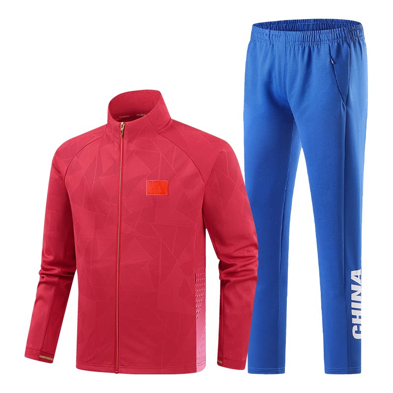 国家队夏季运动套装 男女同款中青年田径跑步长袖长裤国旗两件套
