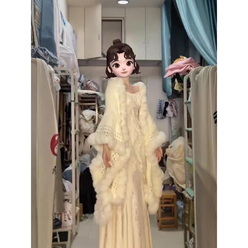 慵懒麻BJO花披针织保毛毛球4肩外套秋冬202新款斗篷披环肩毛衣外