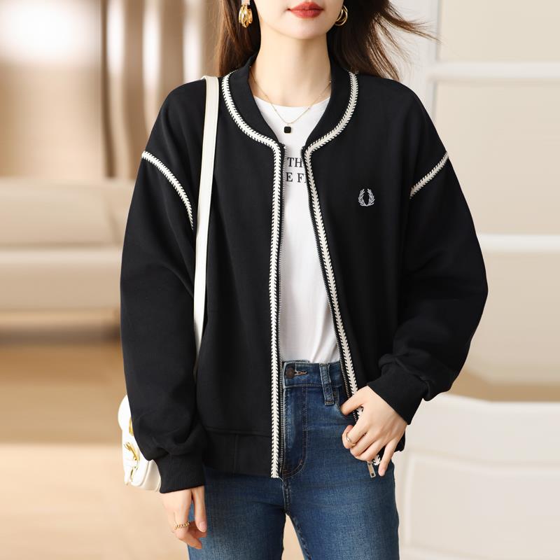 时尚洋高感级胖妹妹上短外套女秋冬气GLE减龄太空棉黑色棒球服开