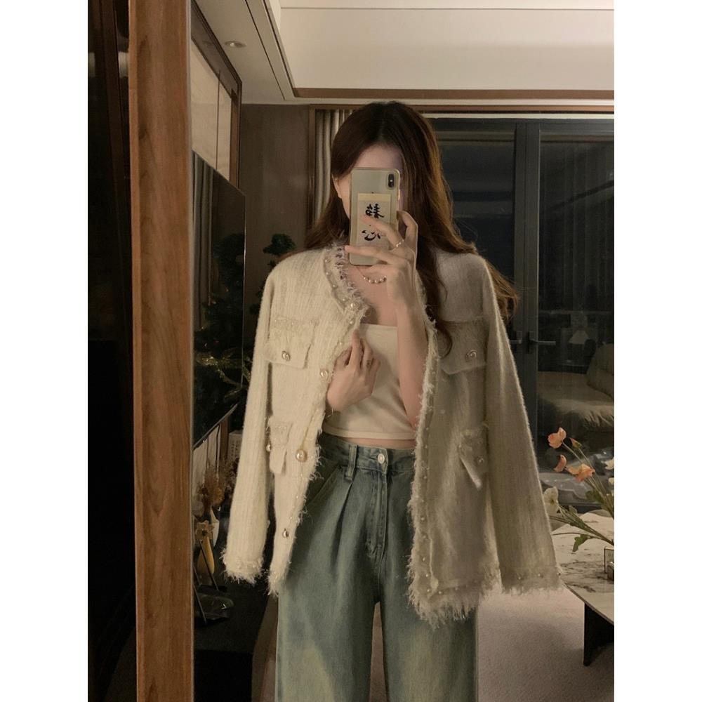 开大码女ff-cy装秋季款胖mm小袖香风衫子外套高级感小个子长毛呢