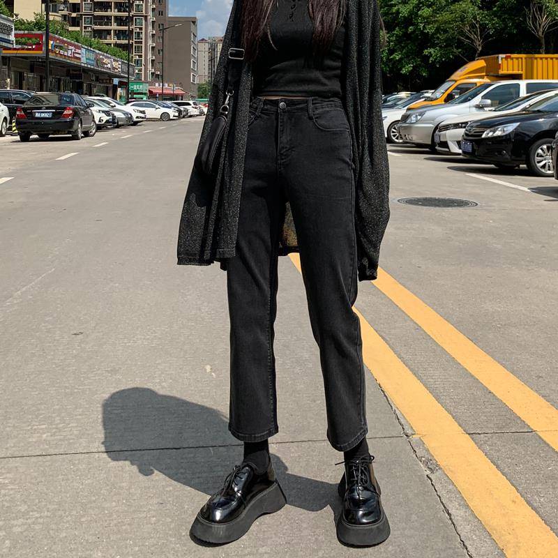 黑Z181色直筒2牛仔法裤女秋冬204新款爆款高腰显瘦加小个子烟管绒