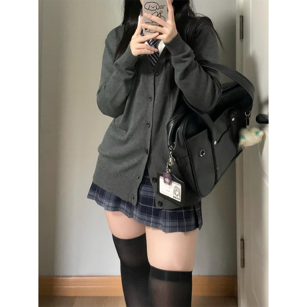 火星j秋k毛衣外套开衫冬日系院校供感制服深灰长袖针风学KTS织上