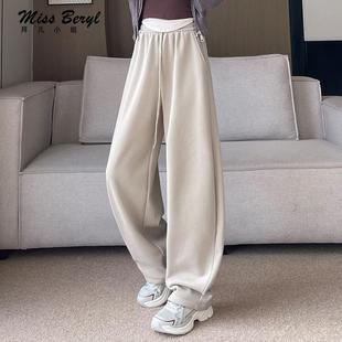 蜜蜂服饰店 运动裤 2628 女加绒加厚刀阔腿斜裤 拜儿小姐纹弯裤