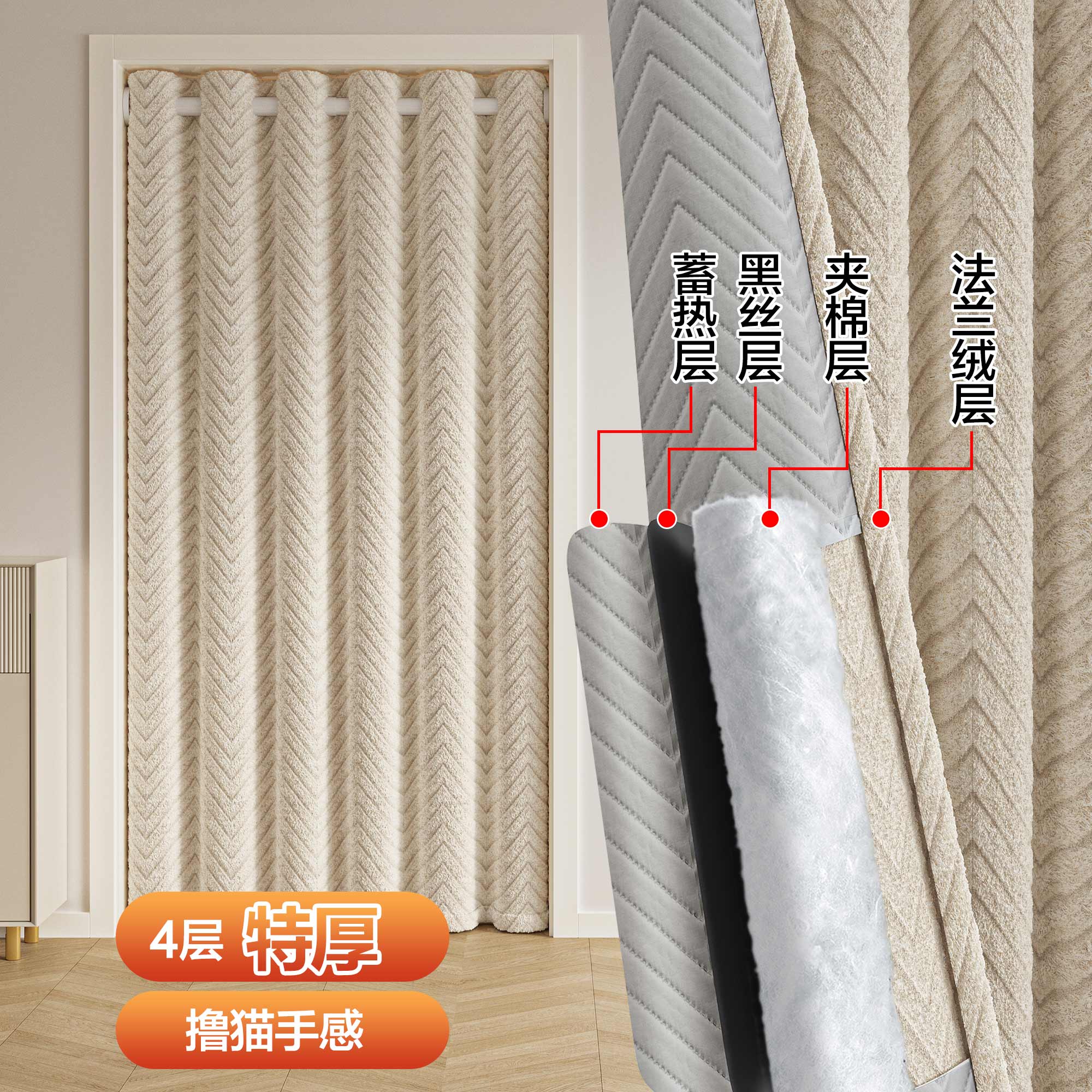 加厚棉門簾冬季保暖防風(fēng)防空調(diào)冷氣隔斷簾臥室家用遮光隔音遮擋簾