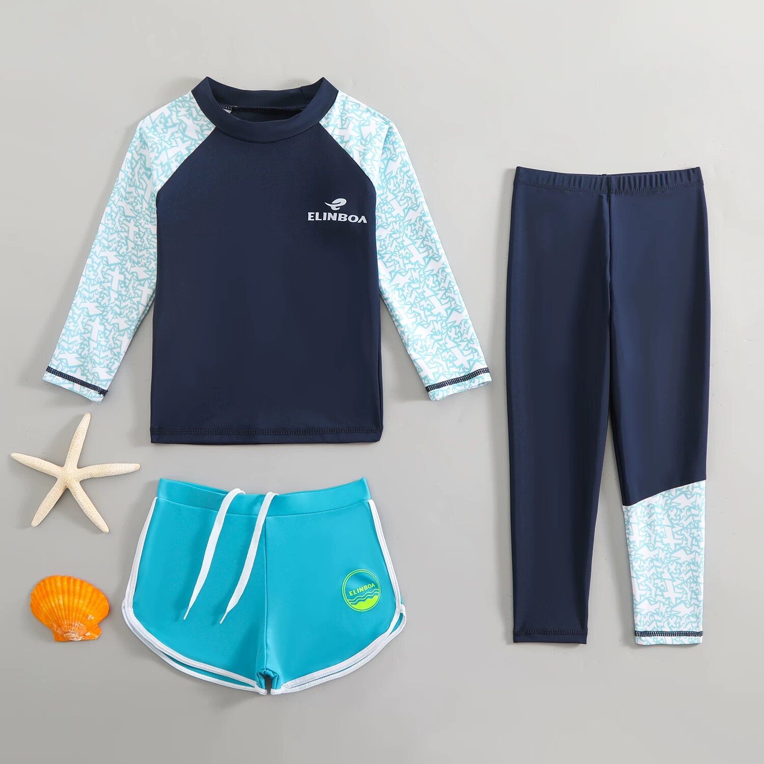 儿童泳衣男童分体长袖长裤三件套速干防晒游泳衣男宝宝温泉泳装