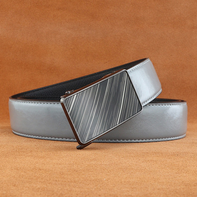 蓝色男士皮带真皮年轻人自动扣腰带休闲内穿内扣设计感灰色潮裤带