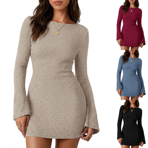 Long sleeved slim fit dress for women    长袖修身连衣裙女