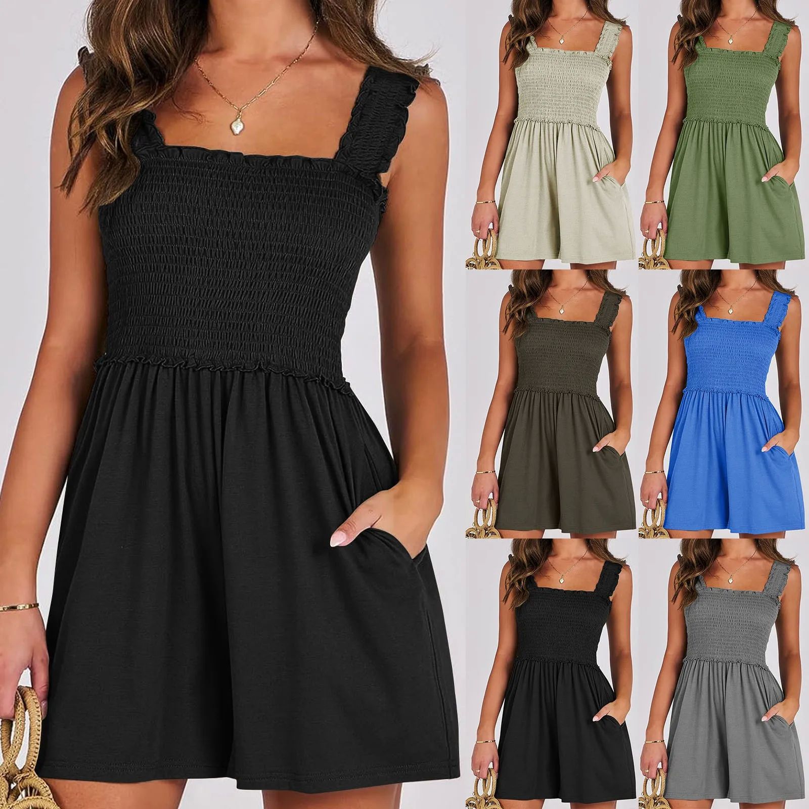 Solid color one-piece wide leg shorts 休闲纯色连体阔腿短裤