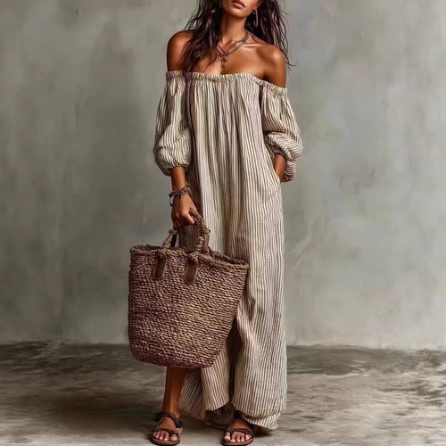 一字肩女士连衣长裙One shoulder women's jumpsuit long skirt