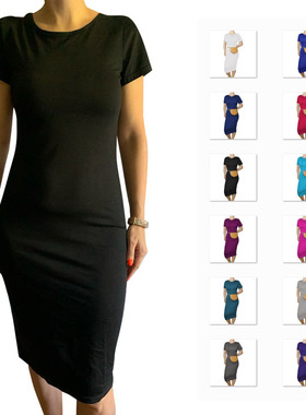 emale Solid Color Short Sleeve Wrap Hip Dresses 裹臀连衣裙