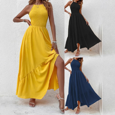 不对称吊带连衣裙女    Asymmetric camisole dress for women