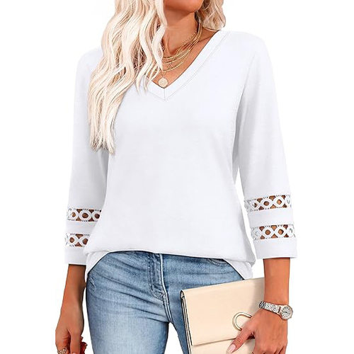 Lace patchwork seven quarter sleeve T-shirt花边拼接七分袖T恤