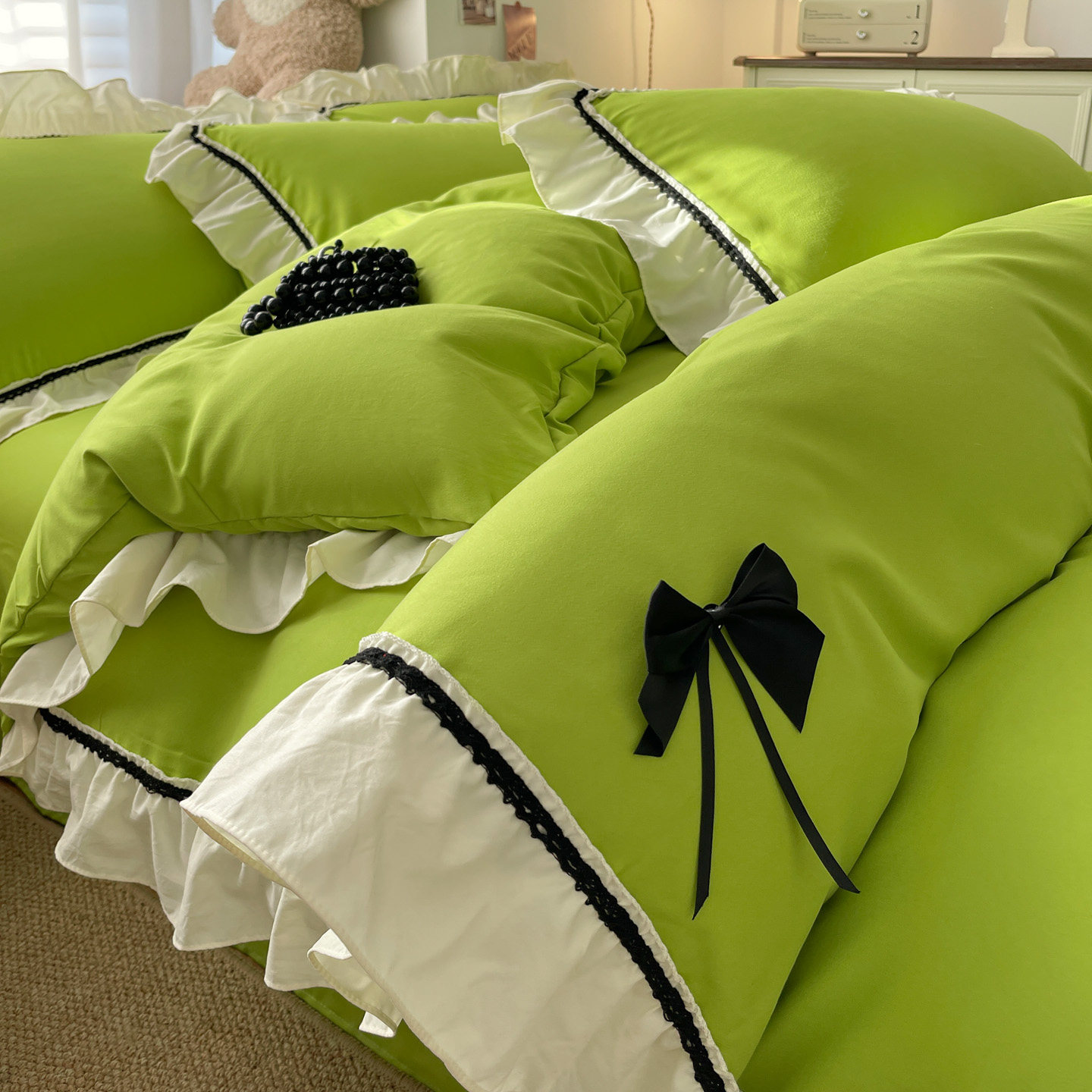 超柔软水洗棉四件套巨好看的床上床单被套法式花边蝴蝶结四季通用,床上用品,床品套件/四件套/多件套,淘宝优惠券,粉丝福利购,淘宝优惠卷