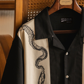 古叔 衬衣 2025春复古印花短袖 着 「蛇年限定」古巴领保龄球衬衫