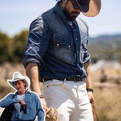 着 休闲宽松复古水洗长袖 美式 古叔 西部牛仔衬衫 男秋季 工装 衬衣