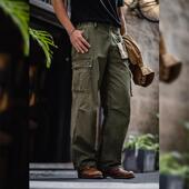 着 男新款 m65改良 古叔 重工水洗军事工装 裤 军绿复古做旧直筒裤