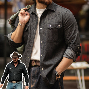 西部牛仔衬衫 美式 男2025秋季 新款 衬衣外套 古叔 休闲宽松长袖 着