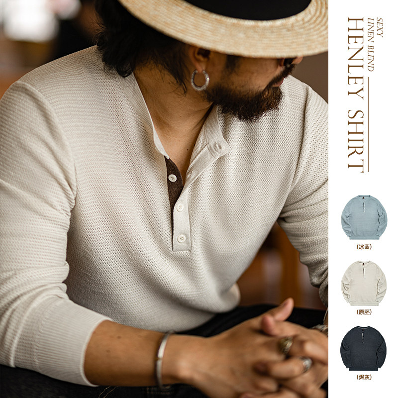 古叔的着「绅痞」复古亨利衫t恤男夏季老钱风亚麻凉感防晒上衣