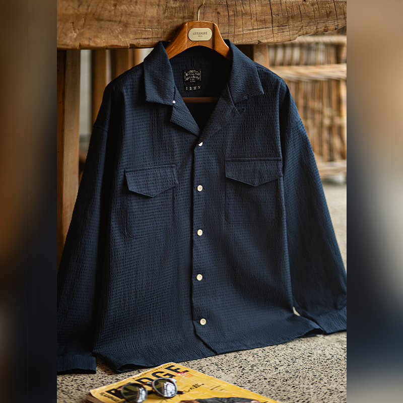 2025新款古巴领宽松复古长袖衬衫