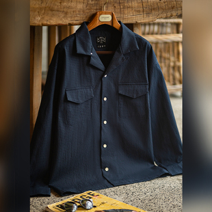 古叔的着「绅痞」泡泡纱古巴领长袖衬衫男秋季新款休闲衬衣上衣