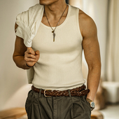 着 复古无袖 针织运动背心男2025夏季 古叔 新款 弹力修身 汗衫 上衣