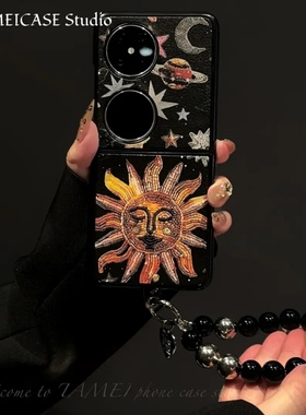 太阳女神羊皮折叠壳适用华为pocket2手机壳新款findn3flip折叠屏全包防摔pockets女款带手链独特好看的保护套