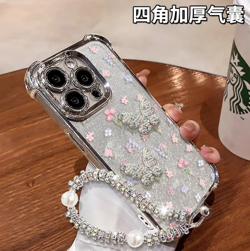 碎花立体蝴蝶适用苹果/华为/vivo/oppo/小米红米/荣耀手机壳巨好看15Pro电镀防摔16promax保护套17创意14外壳