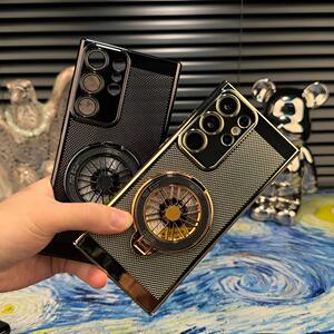 解压陀螺支架适用三星S21Ultra手机壳新款网格散热壳S24Ultra高级感电镀超薄夏天手机套S23+全包男款s22外壳